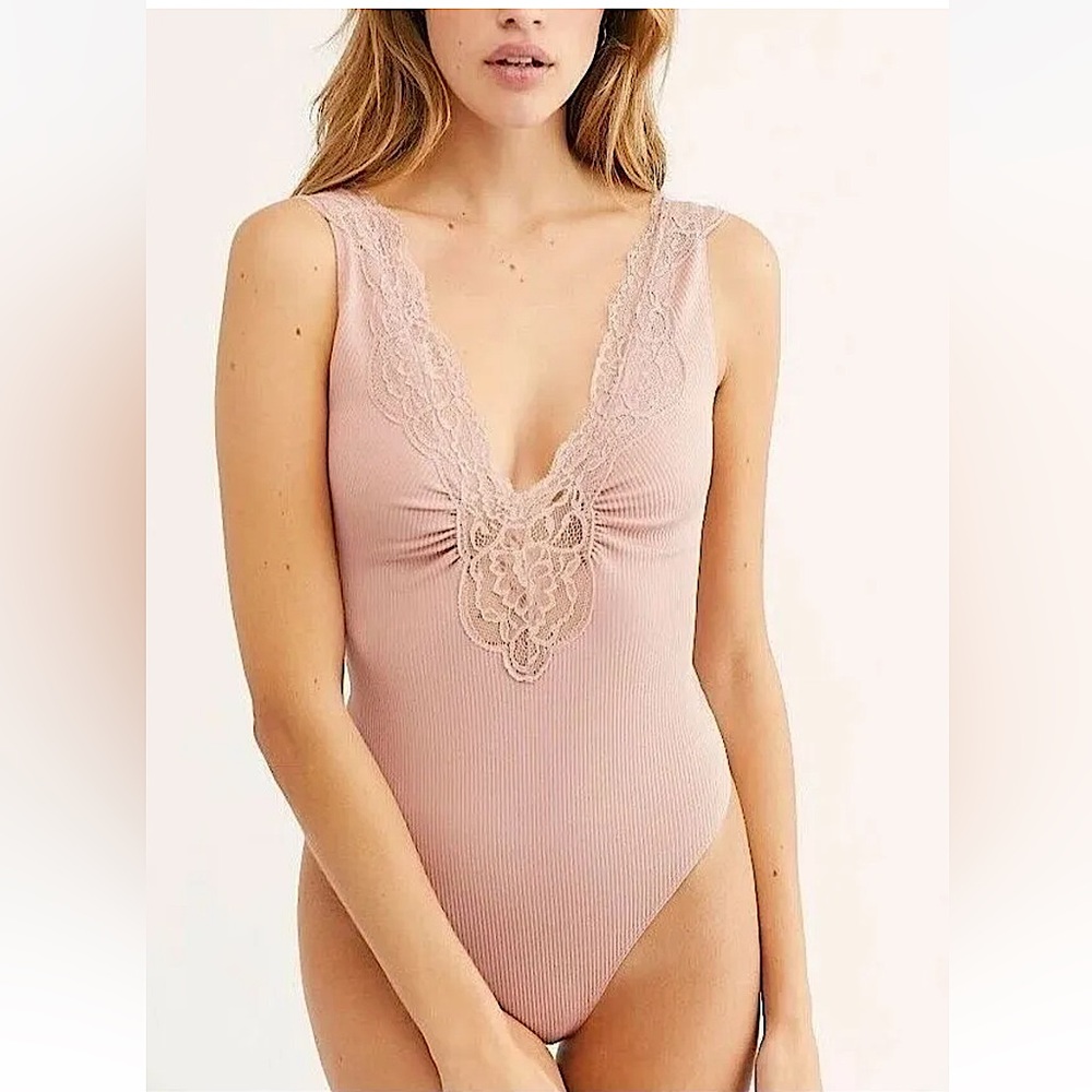 Free People Pink Embellished Fitted Bodysuit